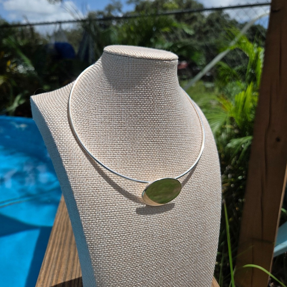 Tiffany & Co. Sterling Silver Oval Plate Tag Pendant Wire Collar Choker Necklace - Picture 6 of 12